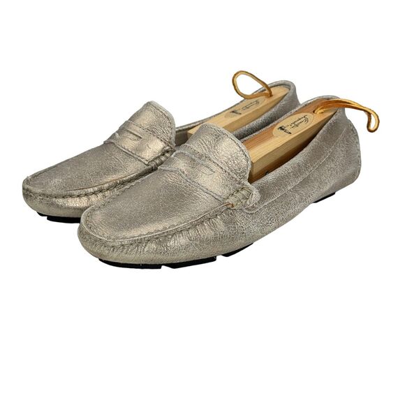 MERCANTI FIORENTINI Men's Leather Metallic Crackle Driving Loafer MOC 8.5 Penny - Picture 1 of 10